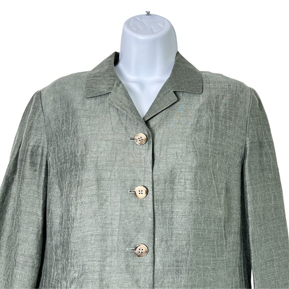 Vintage 90s Dana Buchman Linen Long Blazer Jacket Green Size 8 Lagenlook Work - Picture 2 of 9
